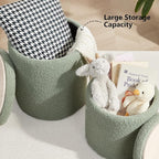 Boucle Round Ottoman with Storage Set of 2, Small Foot Stool Ottoman - Image 4