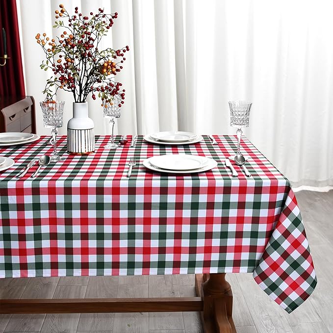 Classic Gingham Buffalo Xmas Tablecloth Fabric by Essifunia