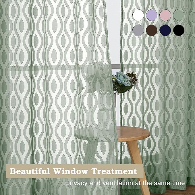 Aiyufeng Green Sheer Curtains 72 Inches Long 2 Panels Set, Lightweight Clip - Image 7
