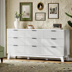 Fluted Dresser with 9 Drawers, Wooden Dresser TV Stand, Wood Closet Clothes - Image 3