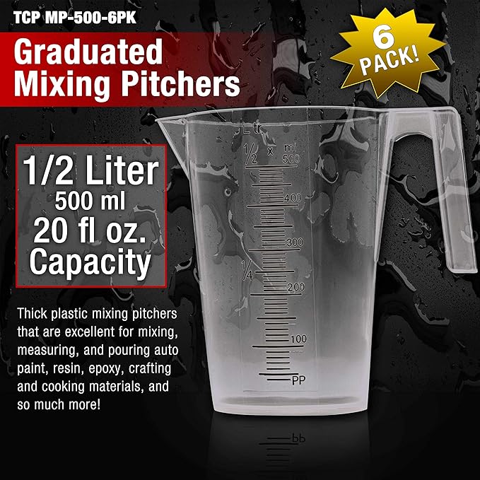 TCP Global 1/2 Liter Plastic Graduated Measuring and Mixing Pitcher - Image 2