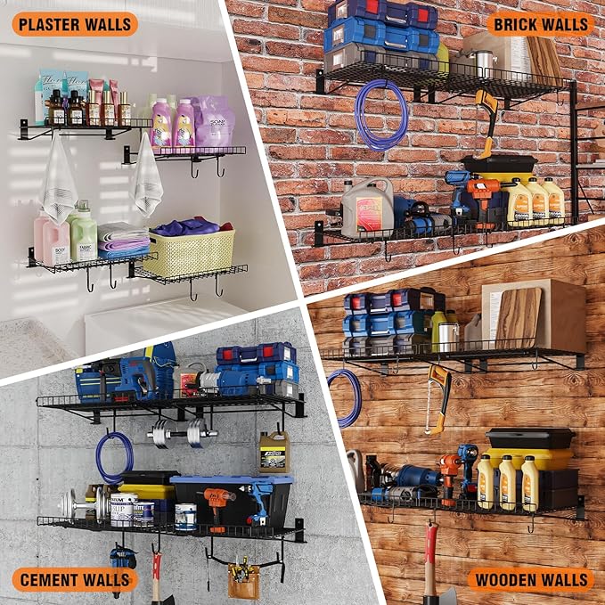 4 Pack Foldable Wall Shelf, Wall Mounted Garage Storage Shelves, Heavy Duty - Image 8