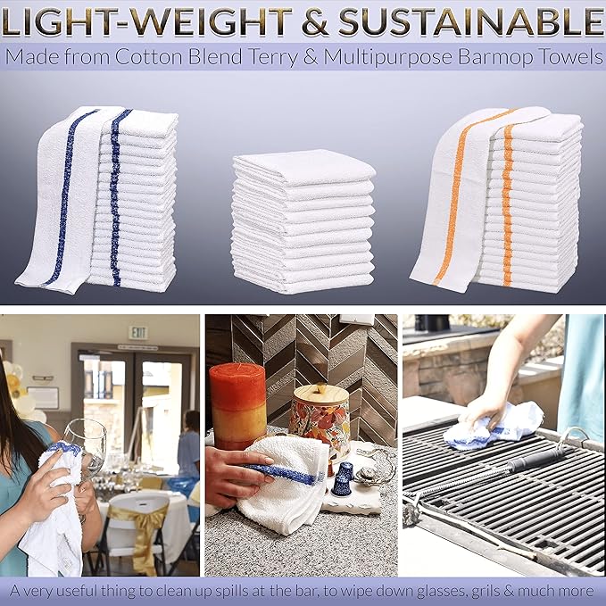 120 PC New Cotton Blend White Restaurant Bar Mops Kitchen Towels, 32 Oz - Image 3