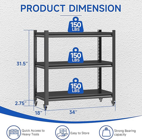 3 Tier Adjustable Garage Storage Shelving, Heavy Duty Utility Rack Shelf Unit - Image 2