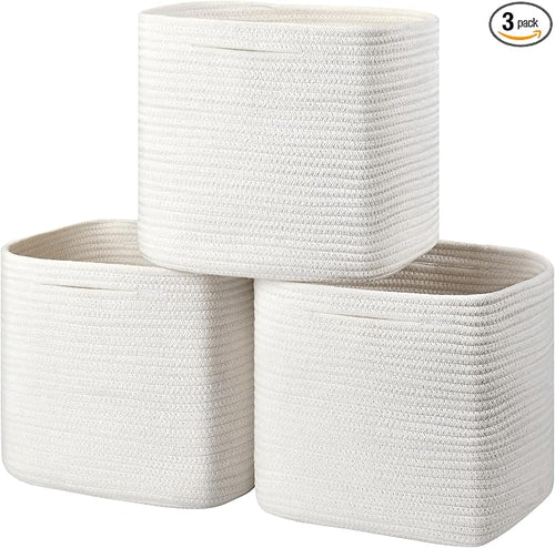 3 Pack Storage Cubes 11 Inch Cotton Rope Woven Baskets by Gocjuaza