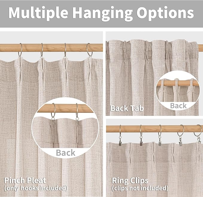 YoungsTex Short Natural Linen Curtains 45 Inch Length 2 Panels Pinch Pleated - Image 5