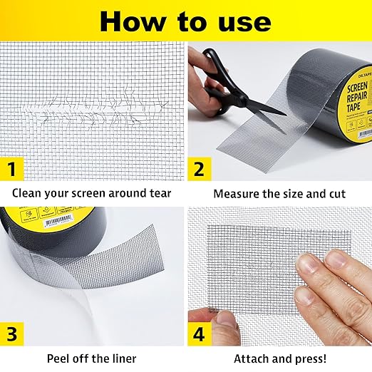Black Window Screen Repair Tape, 4 in X 15 FT, Screen Repair Kit - Image 7