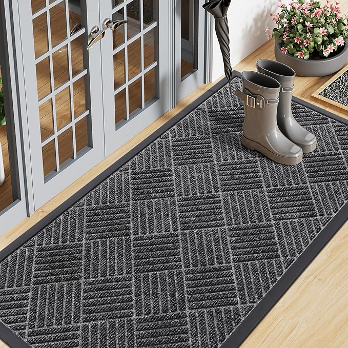 Smiry Front Door Mat Outside Entrance, Heavy Duty Outdoor Indoor Natural Rubber by Smiry