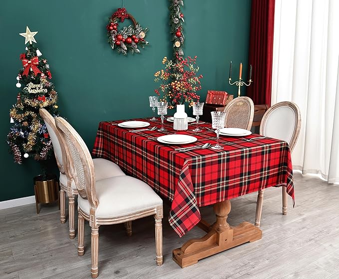 Tartan Waterproof Christmas Plaid Tablecloth Fabric by Essifunia