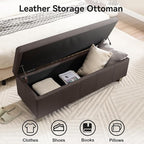 41" Faux Leather Storage Ottoman, Stitch Tufted Rectangle Upholstered End of - Image 3