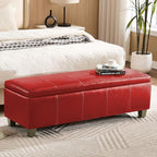 51" Faux Leather Storage Ottoman, Stitch Tufted Rectangle Upholstered End of by WUTUTUEE