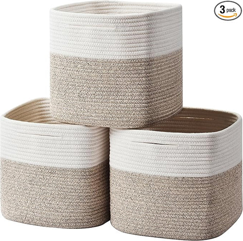 3 Pack Storage Cubes 11 Inch Cotton Rope Woven Baskets by Gocjuaza