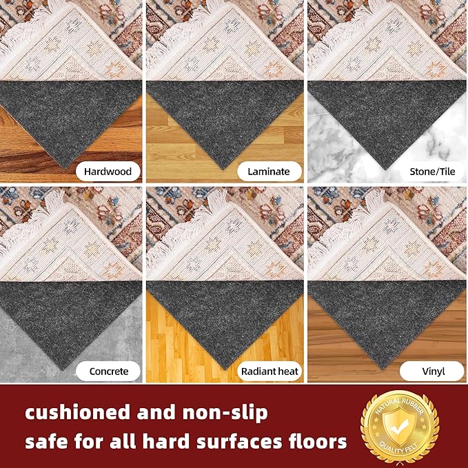 BAGAIL Felt and Natural Rubber Backing Rug Pads 1/4” Thick, 2 x 10 Ft Non Slip - Image 6