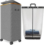 Laundry Hamper with Wheels, 29 Gal Laundry Basket with lid Rolling Clothes by Wuevu