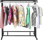 MyGift Black Stainless Steel Freestanding Garment Rack, Heavy Duty Double Rod - Image 2