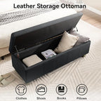51" Faux Leather Storage Ottoman, Stitch Tufted Rectangle Upholstered End of - Image 3