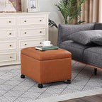 24" Square Ottomans with Storage, Leather Ottoman with Storage with Lockable - Image 2