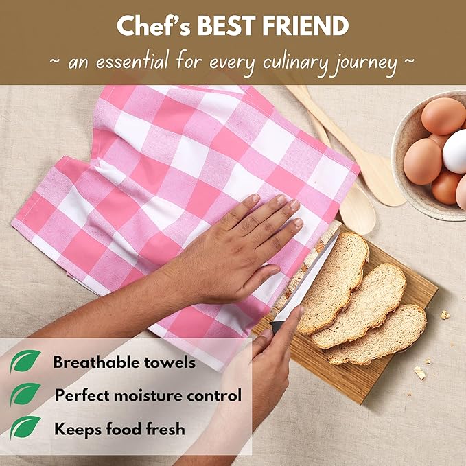 Native Fab Pink Checked Kitchen Towels 16"x26" - Image 2