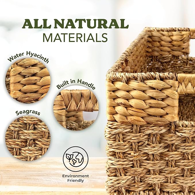 Seagrass and Hyacinth Nesting Wicker Basket, 4 pack, Natural Woven Storage - Image 7