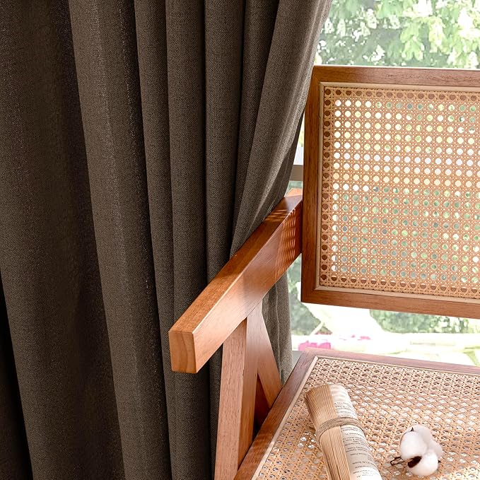 YoungsTex Brown Linen Kitchen Curtains 36 Inch Length, Half Window Drapes Light - Image 8