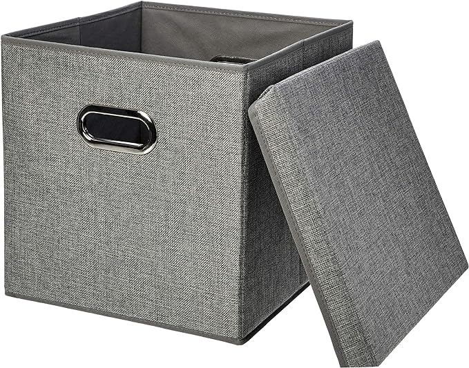 Amazon Basics Foldable Burlap Cloth Cube Storage Bin by AmazonBasics